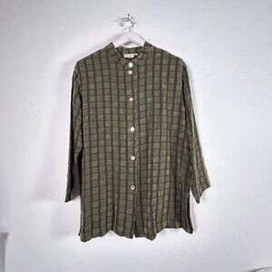 Amanda Gray Womens Olive Green Plaid Long Sleeve Button-Up Tunic Top Shirt Large